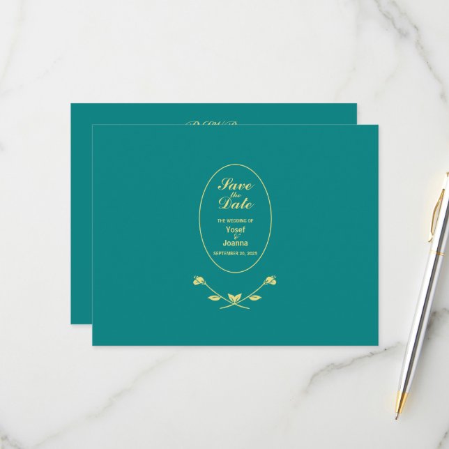 Rose turquoise Mariage réponse carte RSVP (Devant/Arrière en situation)