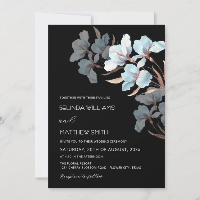 Rose Turquoise Or Artistiques  Invitation (Devant)