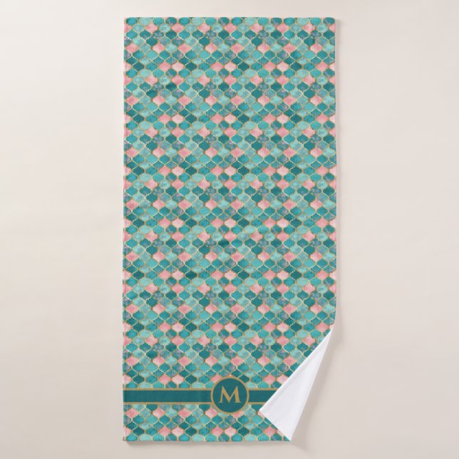 Rose Turquoise Or Motif Élégant Personnalisé (Serviette de bain)