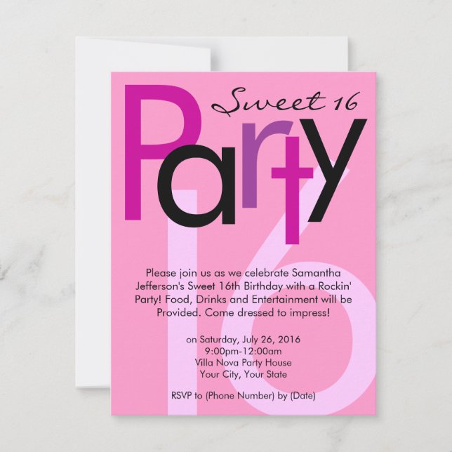 Rose Type Sweet 16 Anniversaire Fête Invitation (Devant)