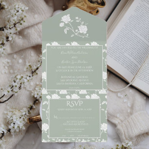 Rose Vert Sage Mariage Tout en un Invitation