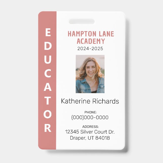 Rose Vertical Stripe Homeschool Educator ID Badge (Avant)