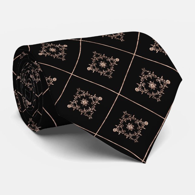 Rose victorien or noir motif Mariage cravate (Roulé)