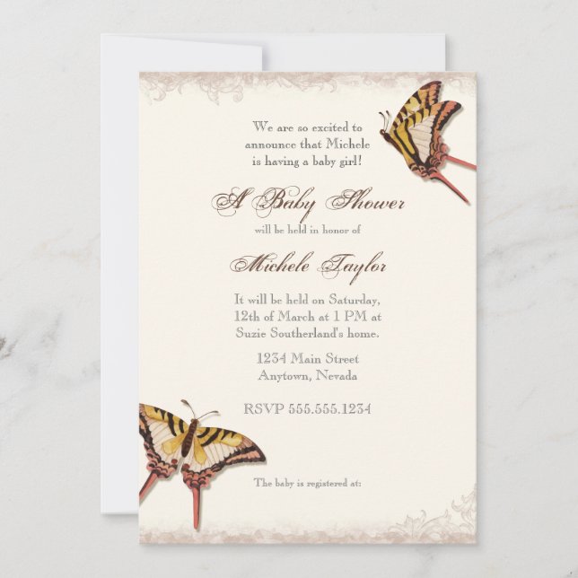 Rose victorienne ancienne fille Invitation Baby sh (Devant)