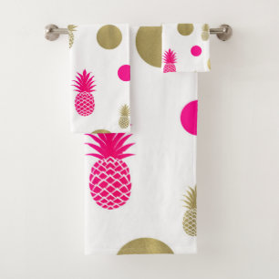 Rose vif et pois or et ananas Été chic amusant
