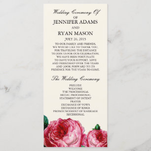 Rose vintage Carte rack du programme de mariage