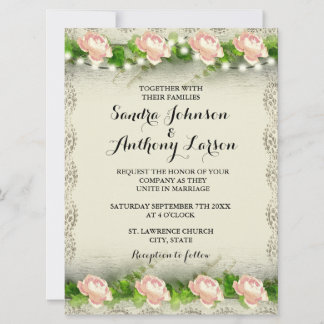 Rose vintage et Faire-part de mariage dentelle