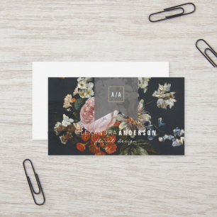 Rose vintage Floral Ruban Carte de visite noir