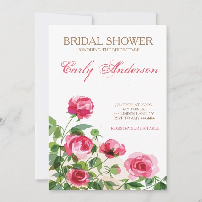 Rose vintage Garden Bridal Shower Invitation (Devant)