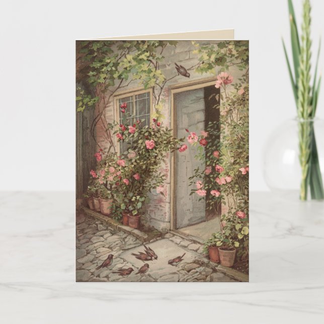 Rose vintage Garden Cottage Carte de voeux vierge (Devant)