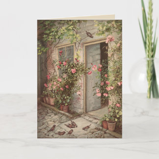 Rose vintage Garden Cottage Carte de voeux vierge
