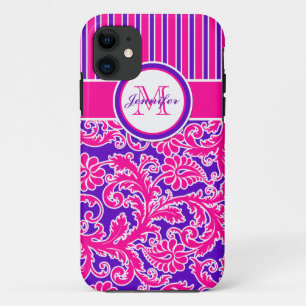 Rose violet blanc rayé Damask 2 iPhone 5 Coque