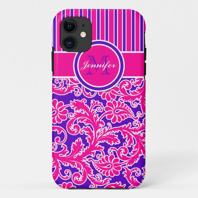 Rose violet blanc rayé Damask 3 iPhone 5 Coque (Dos)