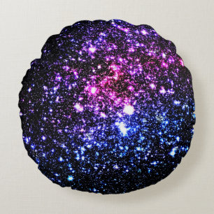 Rose violet bleu étoiles Galaxy Coussin rond
