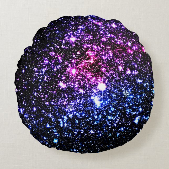 Rose violet bleu étoiles Galaxy Coussin rond (Devant)