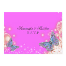 Rose violet bleu papillon mariage rsvp