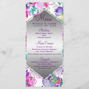 Rose violet coloré Moderne Floral Mariage Menu