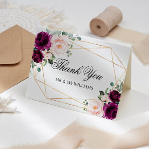 Rose violet et blanc Carte de remerciements Mariag