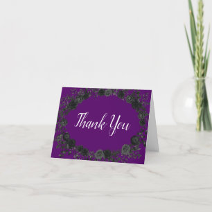 Rose violet et noir Carte de remerciements Mariage