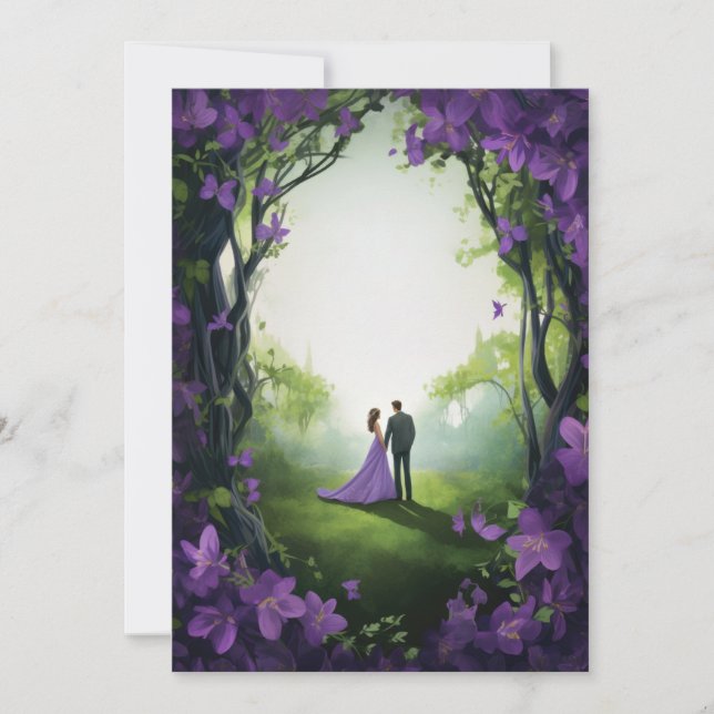 Rose violet Invitations de mariage : Élégance flor (Devant)