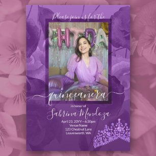 Rose violet Quinceanera Photo Invitation