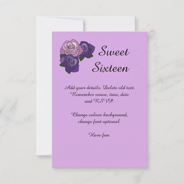 Rose violet Sweet sixteen Invitation de fête d'ann (Devant)