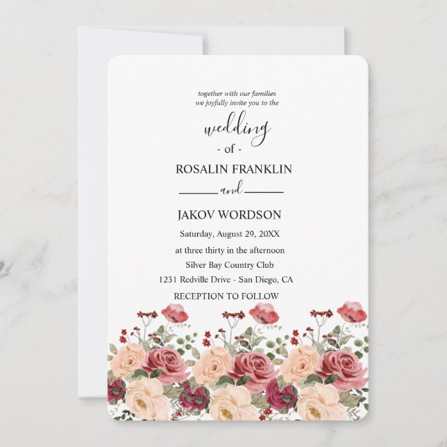 rose watercolor wedding Invitation (Devant)