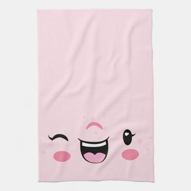 Rose Winking Kawaii Face Serviette de cuisine (Vertical)