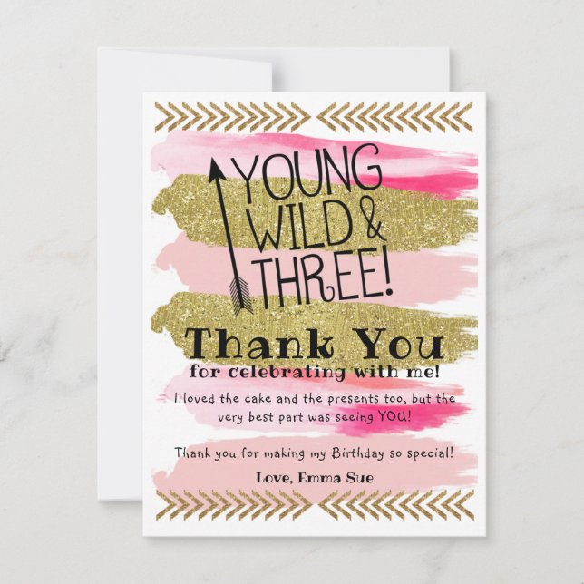 Rose Young Wild & Trois Carte de remerciements d'a (Devant)