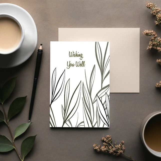 Roseaux Calmes — Carte de Vœux de Guérison Minimal (Printable get well card with minimal illustration and design.)