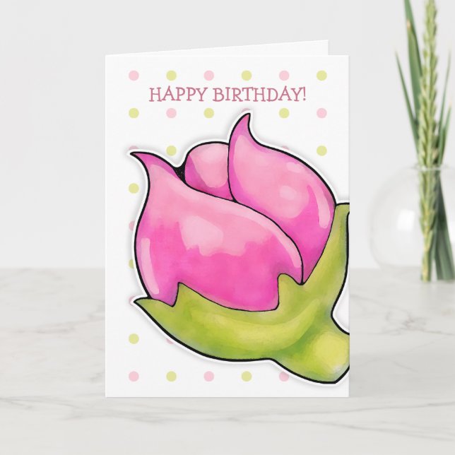 Rosebud Joy dots Carte Anniversaire (Devant)