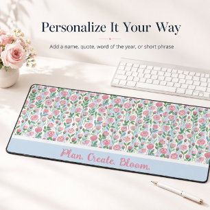 Rosebud rose Pink Floral Bande Bleue Citation Nom