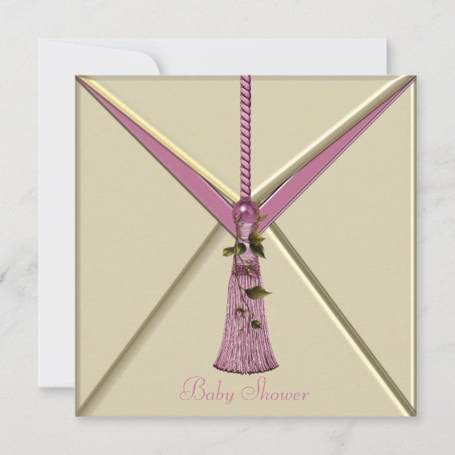 Rosebud rose Tassel Baby Girl Douche Invitations (Devant)