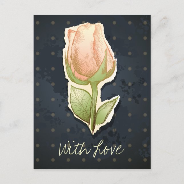 Rosebud vintage en noir, carte postale (Devant)