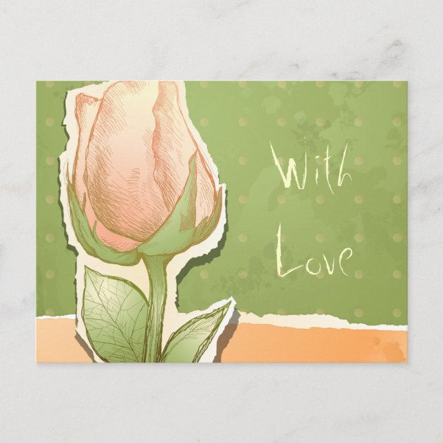 Rosebud vintage en vert, carte postale (Devant)