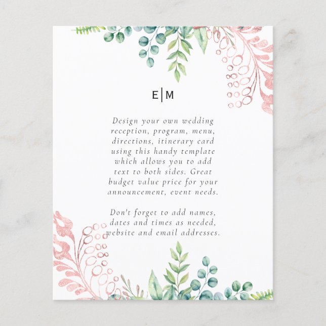 Rosegold Greenery Wedding Programme d'accueil de m (Devant)