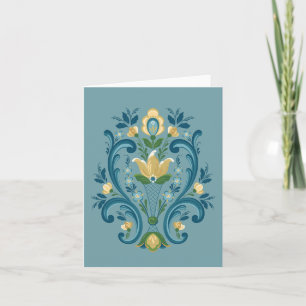 Rosemaling en bleu et or carte de voeux