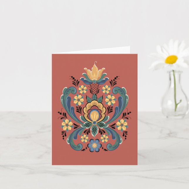 Rosemaling en rouge et or carte de voeux (Petite plante)