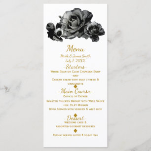 Roses à l'Aquarelle Noires Menu de Mariage Élégant
