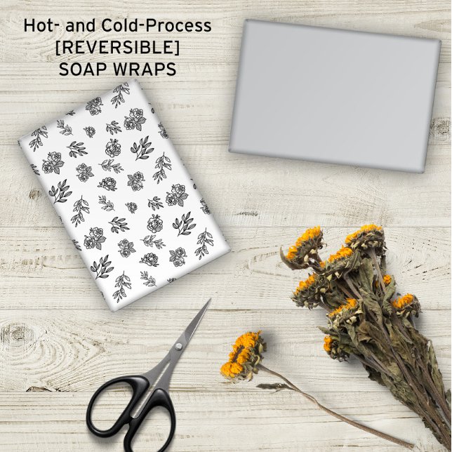 🌿 Roses à main  noirs + blancs (🌿🌹 Hand-Drawn Roses Black + White Soap Wraps -- No Minimum Order)