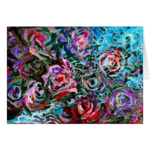 roses Abstraits en rouge et turquoise - carte