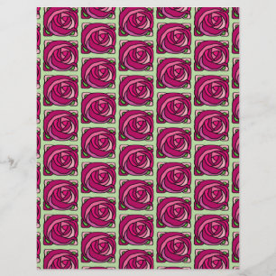 Roses anciennes motif floral rose et vert