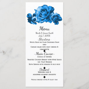 Roses Aquarelle Bleue Menu De Mariage Élégant