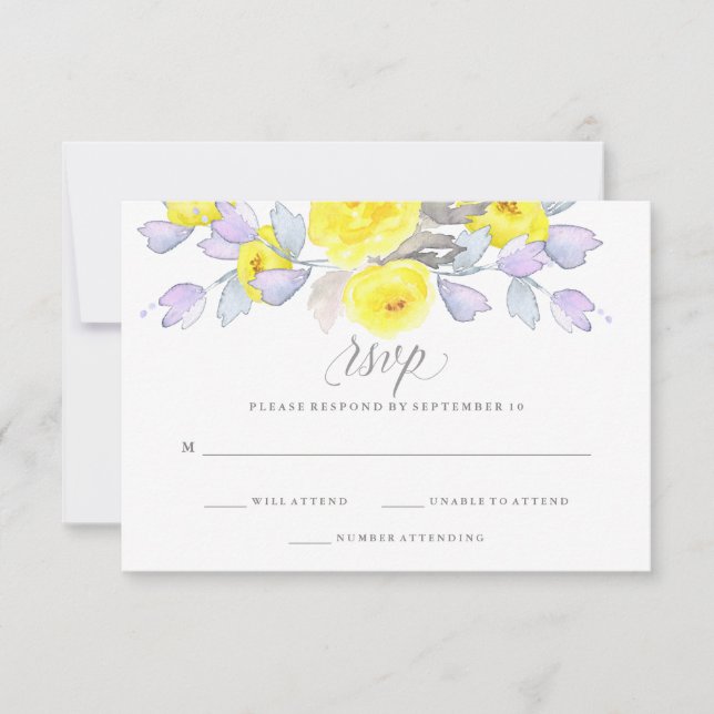 Roses aquarelle | Jaune violet et gris | RSVP (Devant)