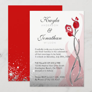 Roses argentés rouges des invitations   de mariage