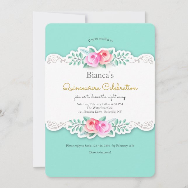 Roses artistiques Quinceañera Invitation (Devant)