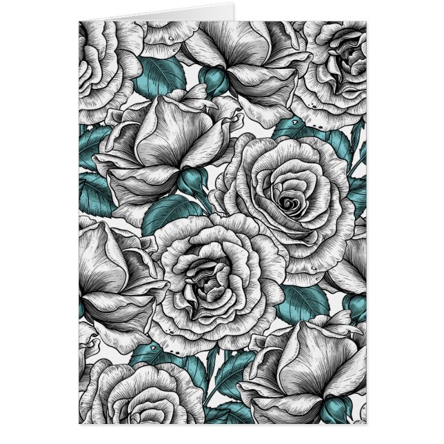 Roses blanches avec feuilles bleues (Devant)