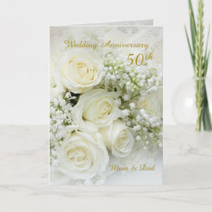 Roses blanches, carte d'anniversaire de mariage de
