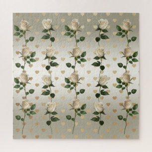 Roses blanches Coeurs d'or Jigsaw Puzzle
