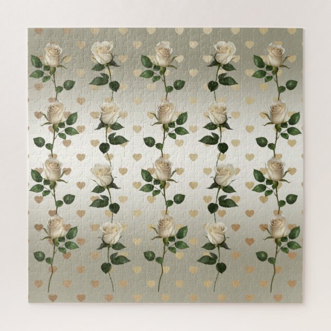 Roses blanches Coeurs d'or Jigsaw Puzzle (Vertical)